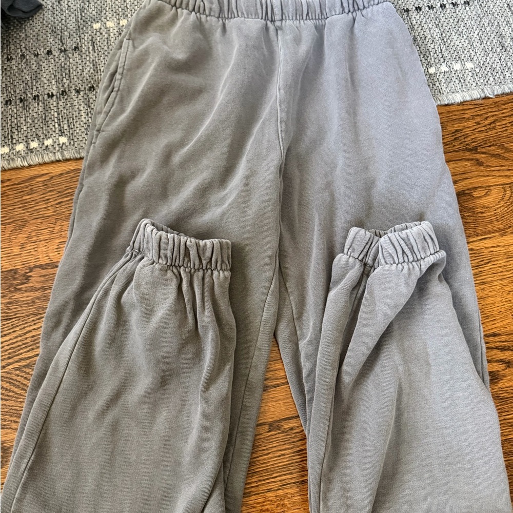 Brandy Melville Gray Ribbed Track Joggers - Heather Gray